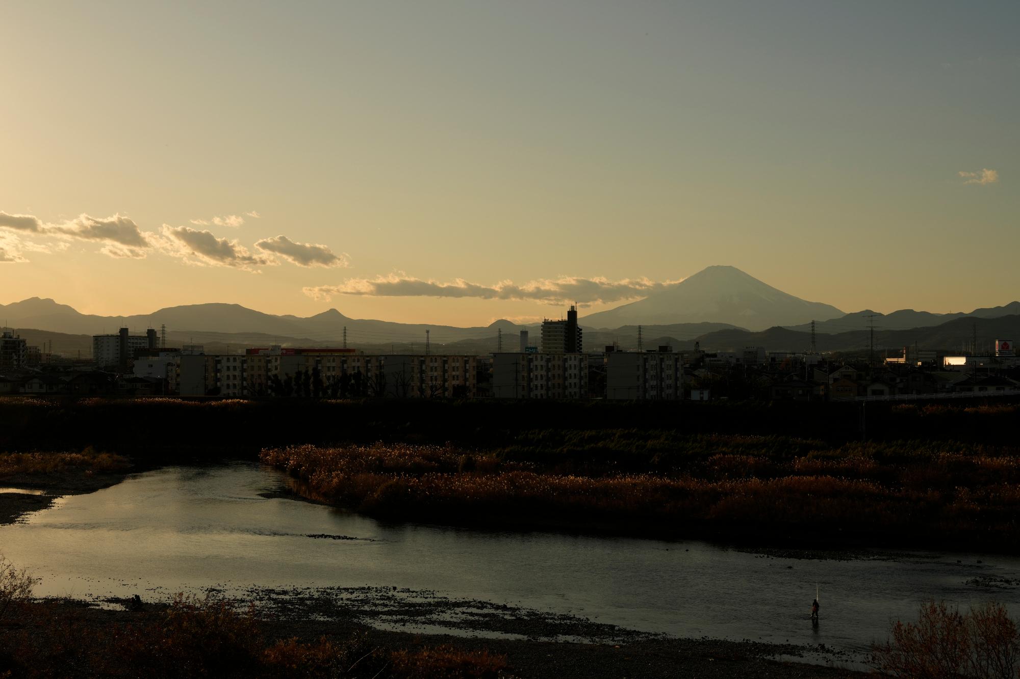 富士山と夕日