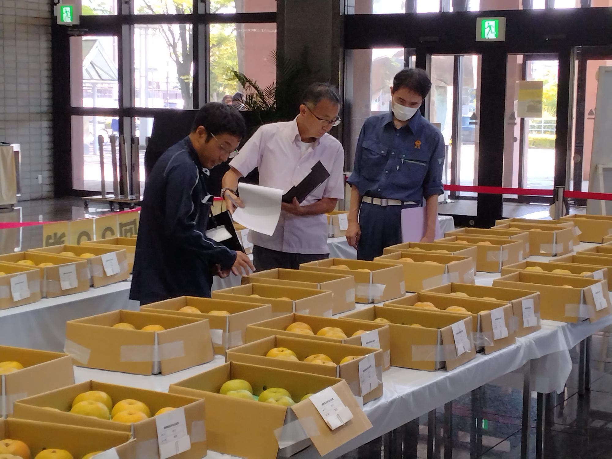 第65回湘南梨品評会審査の様子