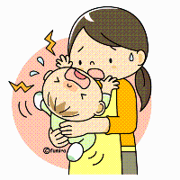 泣いている赤ちゃんを困りながらあやすまま